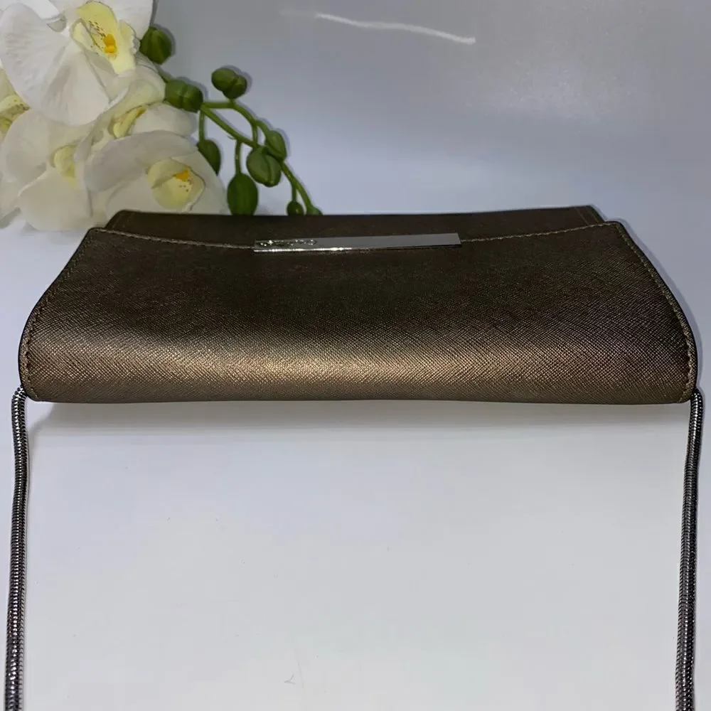 Calvin Klein Saffiano Leather Shoulder Purse Gold Small